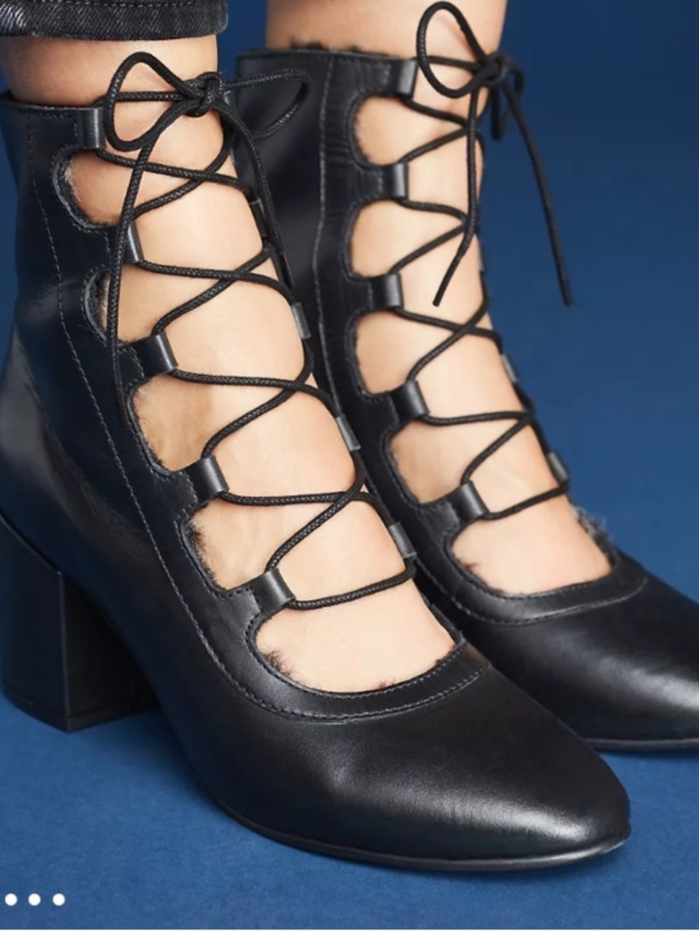 Anthropologie Seychelles Black Lace-Up Leather Heels Size 8